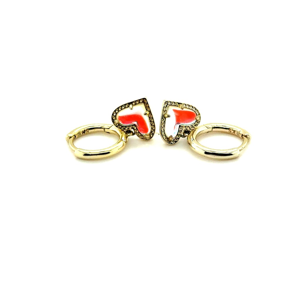 Kendra Scottโ Ari Heart Huggie Earrings Gold Iridescent Dichroic Glass Hoops